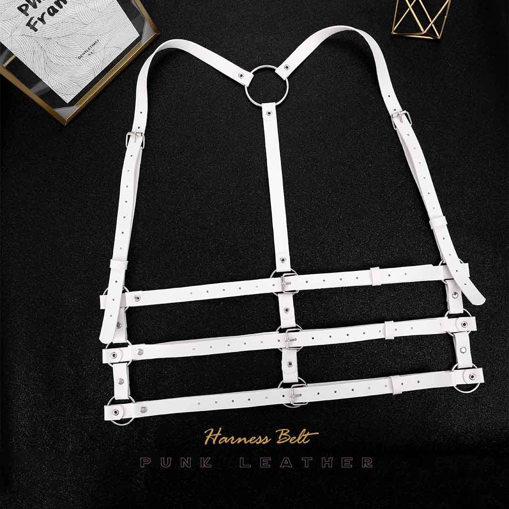 BODIY Women Fashion Leather Harness Belt Punk Waist Harness Belts Rave Body Accessories (White)