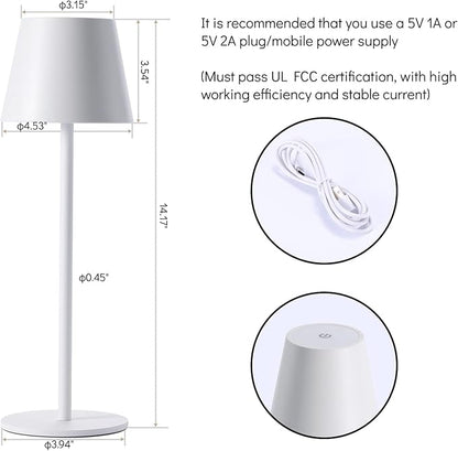 Maksone 2 Pack LED Cordless Table Lamp, 6600mWh Rechargeable Battery Desk Lamp, 3000K Stepless Dimming Night Light, IP54 Waterproof Metal Outdoor Portable Lamp for Camping, Restaurant (White)