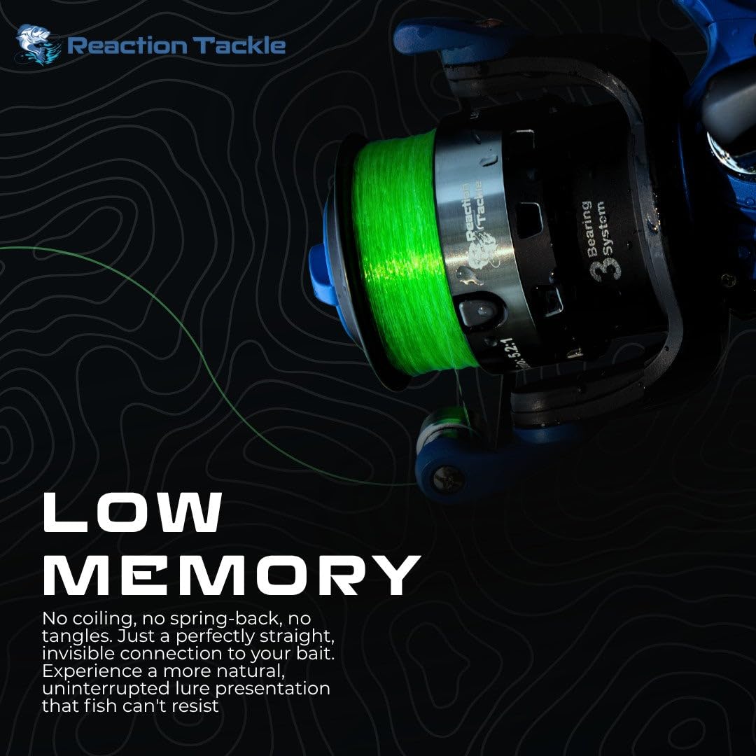 Reaction Tackle Monofilament Fishing Line - Premium Nylon Mono Line, Strong & Abrasion-Resistant, Low Memory for Smooth Long Casts - Freshwater & Saltwater - Hi Vis Green | 15lb (1200 Yards)