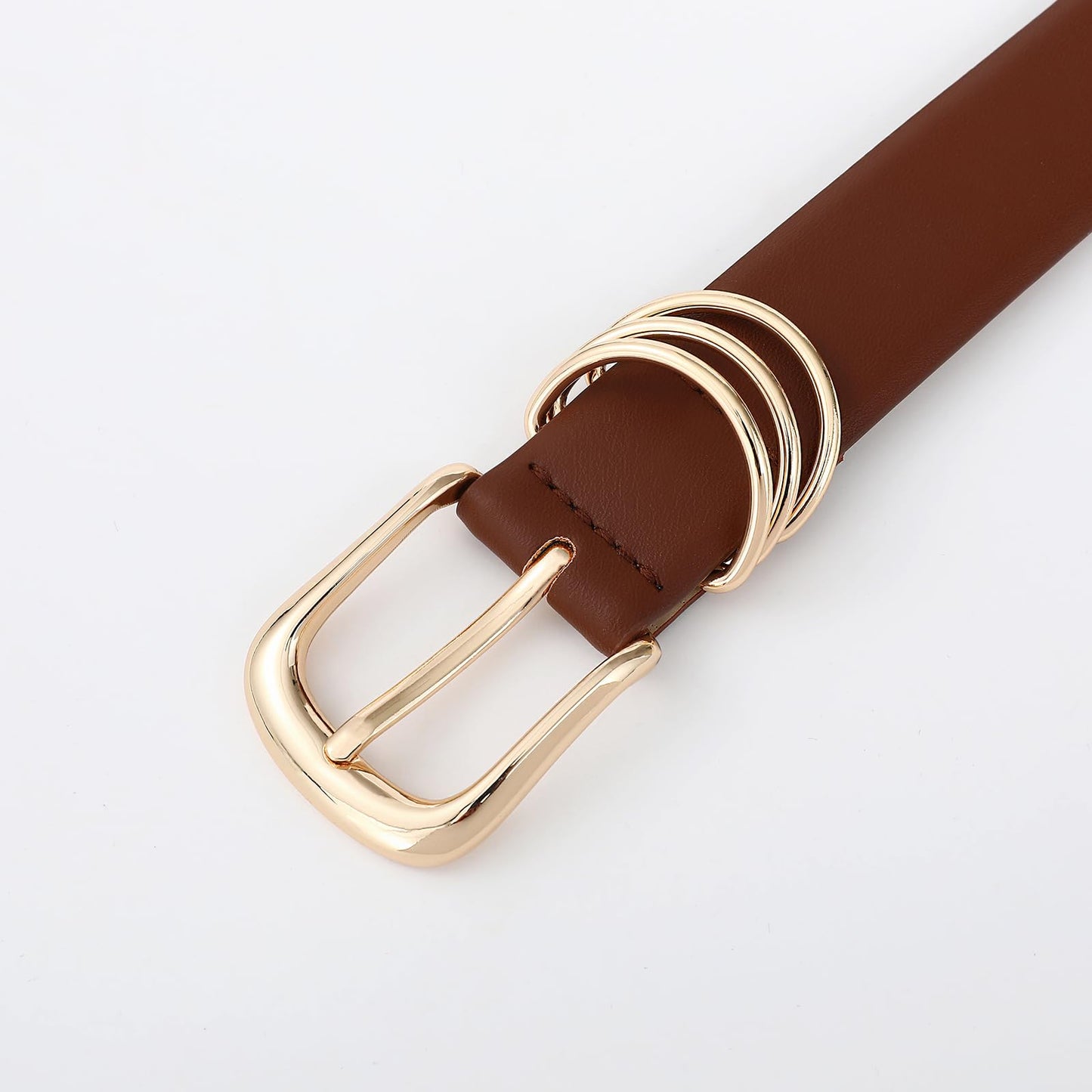 AI DEEBLUE Brown Belts for Women with Gold Buckle Faux Leather Belts Fashion Casual belts for jeans
