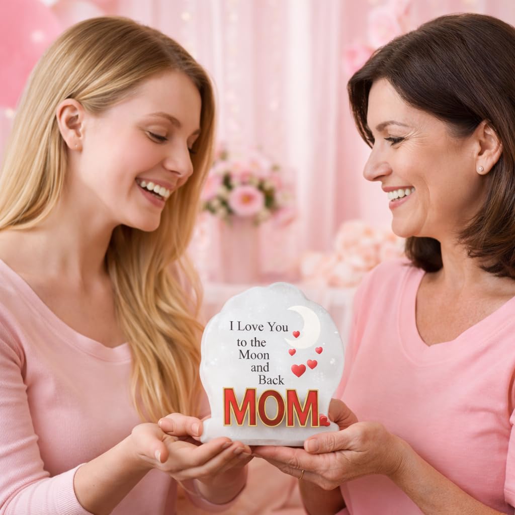 Mom Message Plaque Gift for Mom from Daughter or Son – “I Love You to the Moon and Back” Acrylic Keepsake – Sentimental Mother Gift for Mother’s Day, Birthday, Christmas Decor Sign