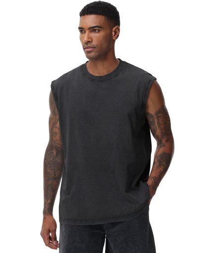SnowElve 3 Pack Mens Workout Tank Tops Sleeveless Tee Shirts Men Muscle Shirt Gym Acid Wash T Shirts Running Beach Loose Fit Tee(BKAGCF,2XL)