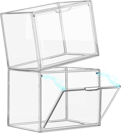 Clear Acrylic Display Case - Large Stackable Storage Bin with Magnetic Lids | 10.7x8.6x14.2 Inch for Collectibles, Figures, Handbags