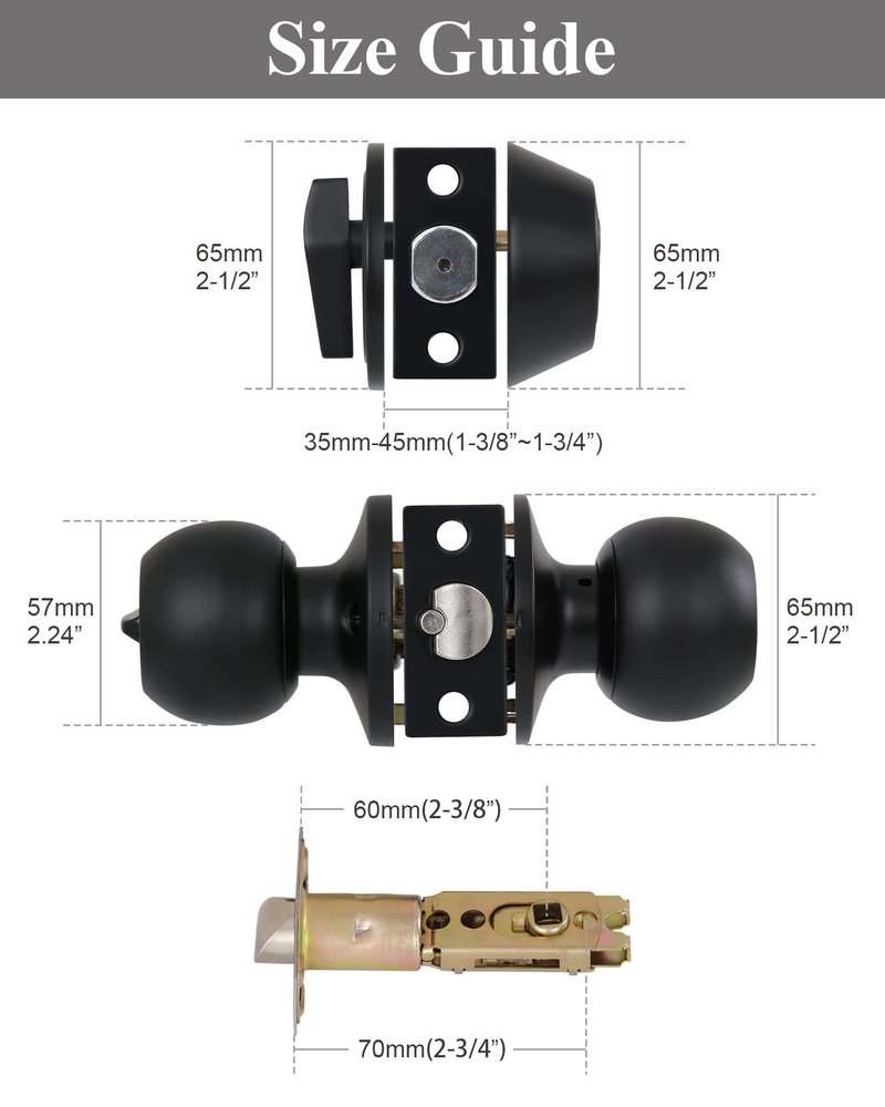 Lanwandeng (2 Sets) All Keyed Same Entry Knobs&Single Cylinder Deadbolt for Exterior Front Doors, Matte Black Finish Entry Door Lock with Same Keys