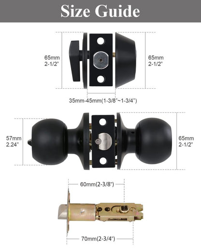 Lanwandeng (2 Sets) All Keyed Same Entry Knobs&Single Cylinder Deadbolt for Exterior Front Doors, Matte Black Finish Entry Door Lock with Same Keys