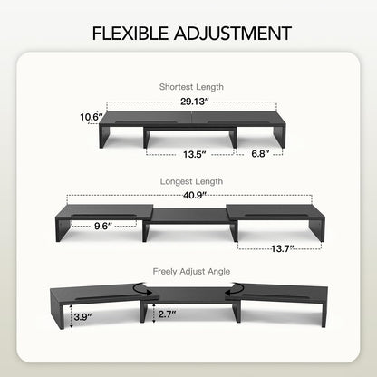 AMERIERGO Dual Monitor Stand Riser for 2 Monitors, Monitor Stand for Desk, Adjustable Computer Monitor Stand with 2 Slot, Multifunctional Desktop Organizer Stand for Laptop, PC, Computer, Printer