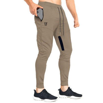 ZENWILL Mens Tapered Workout Running Pants,Gym Jogger Training Sweatpants Slim Fit with Zip Pockets (Medium, Beige)