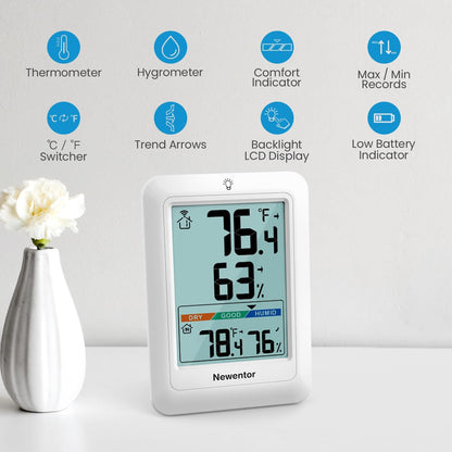 Newentor Indoor Outdoor Thermometer Wireless, Weather Stations Wireless Indoor Outdoor, Outdoor Thermometers for Patio House, Black with 1 Sensor