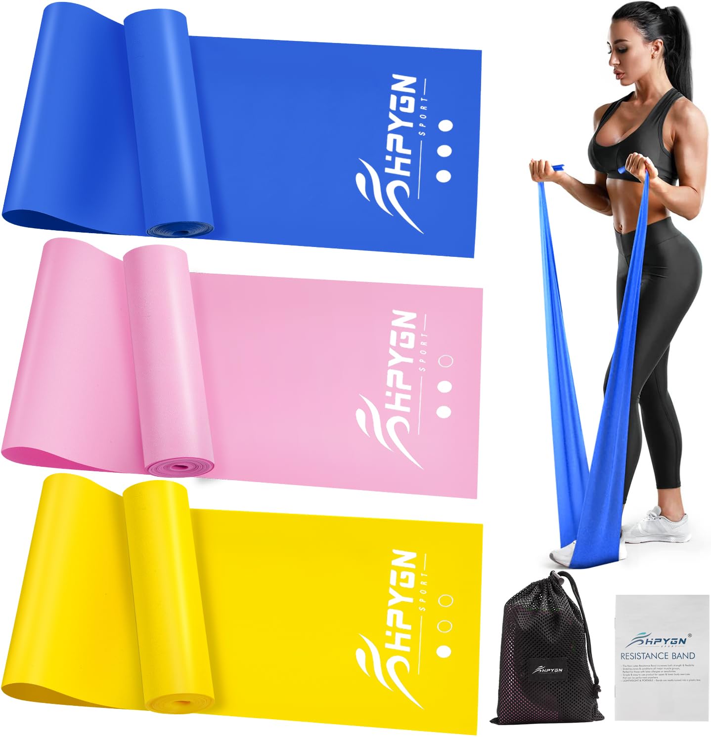 HPYGN Resistance Bands, Exercise Bands, Physical Therapy Bands for Strength Training, Yoga, Pilates, Stretch Elastic Band with Different Strengths, Workout Bands for Home Gym