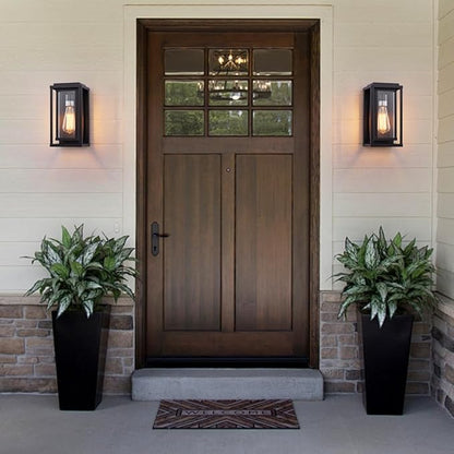 Cerdeco 12” Modern Outdoor Wall Sconce with Rectangular Metal Frame and Transparent Glass Shade,Black Outdoor Lighting for Garage Porch Patio Pack of 2(ETL Listed)