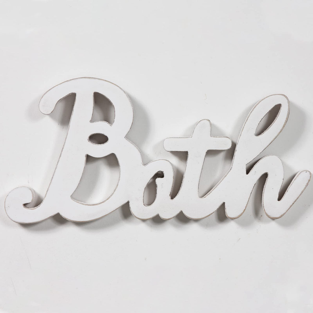 Sintosin Rustic Bath Signs for Bathroom 14 inches, Hanging Distressed White Bathroom Sign Decor for Shelf, Wooden Wall Signs for Home Decor, Decorative House Sign