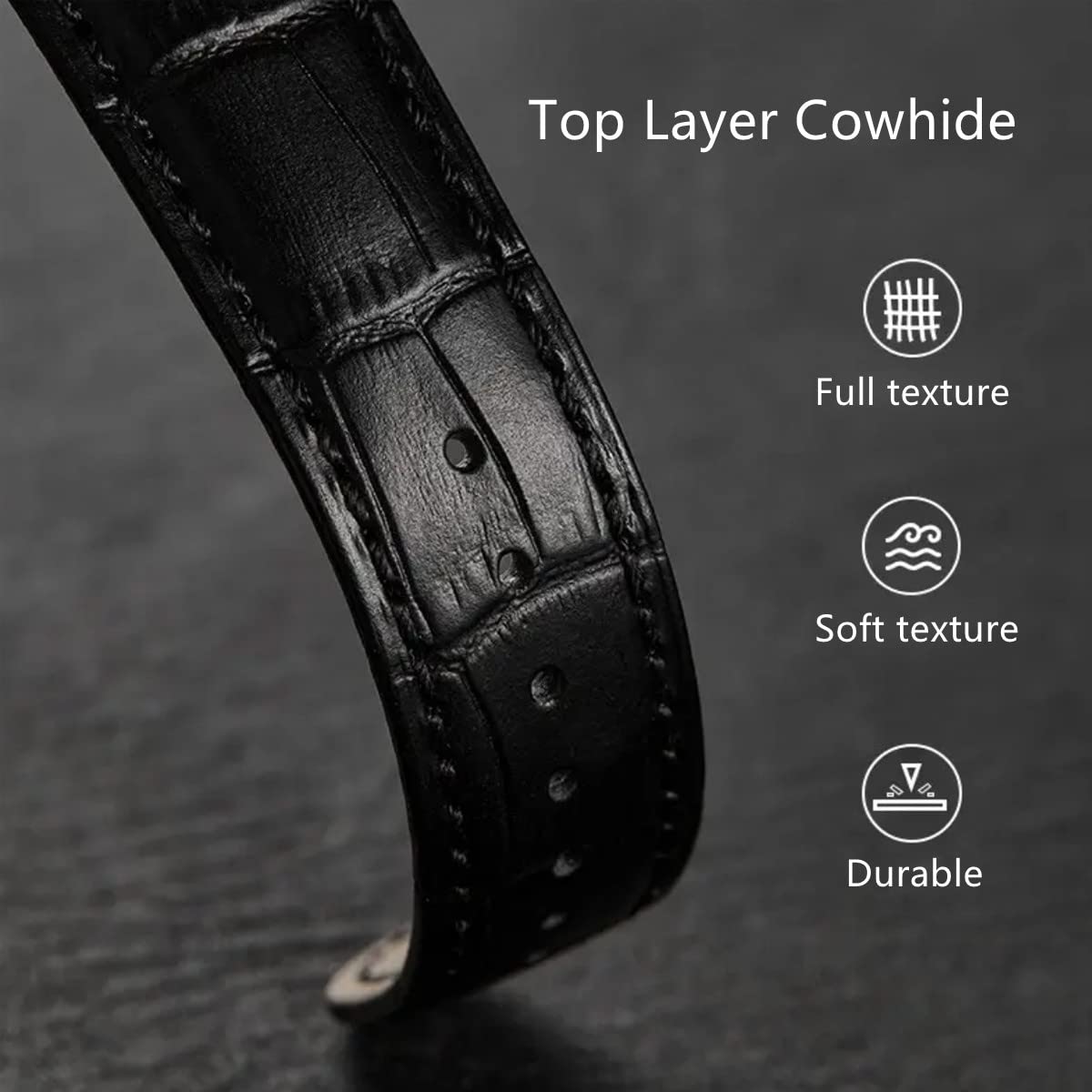 HEYOZURY Watch Bands Genuine Leather Embossed Alligator Grain Calfskin Deployment Buckle Replacement Strap for Women Men Bracelet Men's and Women's Watch Straps 14mm to 24mm