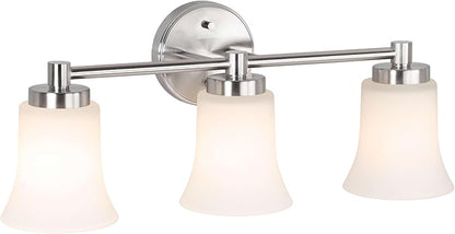 XiNBEi Lighting Vanity Light, Modern Bathroom Wall Light with Glass, Brushed Nickel 3 Light Bath Bar Light XB-W1235-3-BN