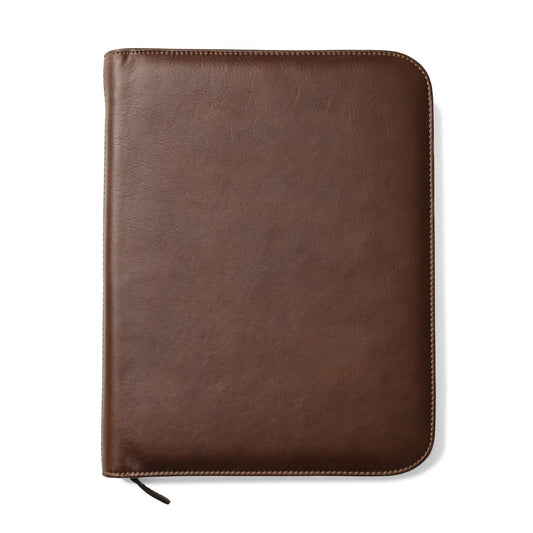 Premium Maruse Leather Portfolio Padfolio - Executive Folio for Men and Women with Zipper, Folio Document Organizer, Laptop Sleeve, iPad Case and Folder - Made in Italy, Brown