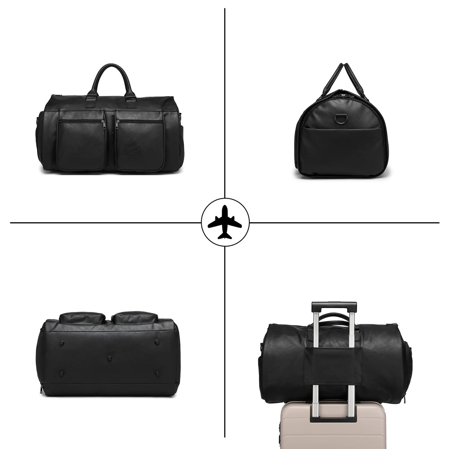 Convertible Travel Garment Bag,Carry on Garment Duffel Bag for Men Women - 2 in 1 Hanging Suitcase Suit Business Travel Bag Black