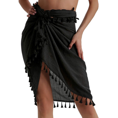 Eicolorte Beach Sarong Pareo Womens Semi-Sheer Swimwear Cover Ups Short Skirt with Tassels