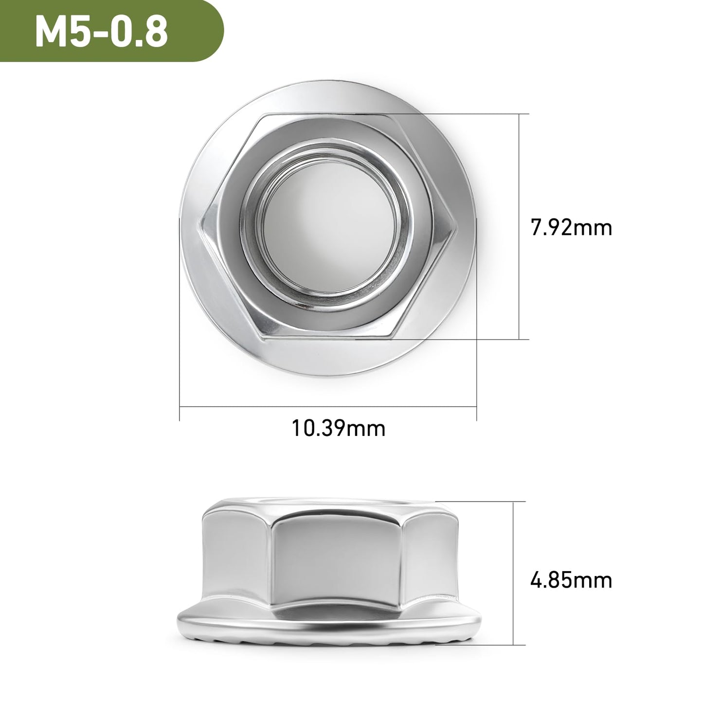 SVLING M5 Flange Nuts 175Pcs, Metric M5-0.8mm Serrated Flange Hex Nuts 304 Stainless Steel 18-8, Bright Plain Finish