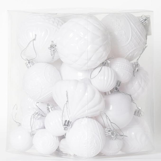Christmas Ornaments Set with 60pcs Shatterproof Christmas Tree Decorations Multi-Size Christmas Ball Ornaments with 7 Styles White
