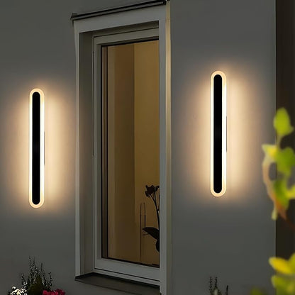 2 Pack Outdoor Wall Mounted Light, 23.6inch Modern Long Oval Exterior Sconce, 3000K-6000K Dimmable, IP65 Waterproof Strip Porch Lighting for Patio, Yard, Garage, House with Remote Control