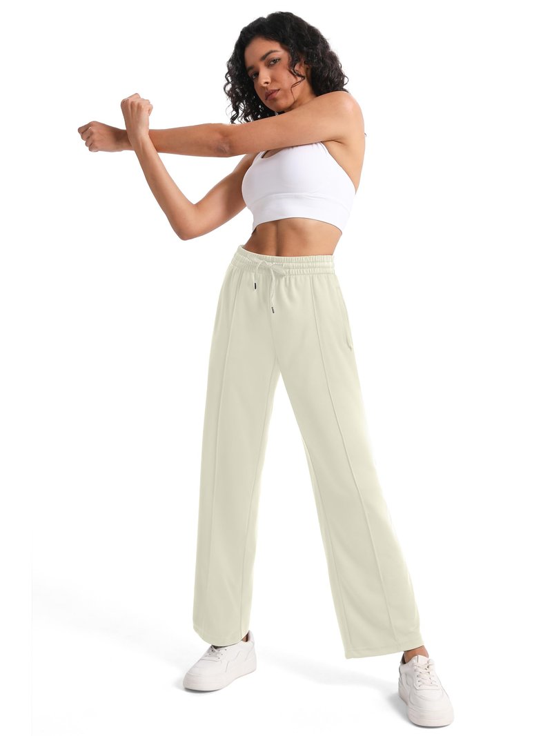 Tapata Tall Women's 34" Inseam Casual Pants Track Athletic Sweatpants Warm Up Loose Side Stripe Street Slacks, Beige, XXL
