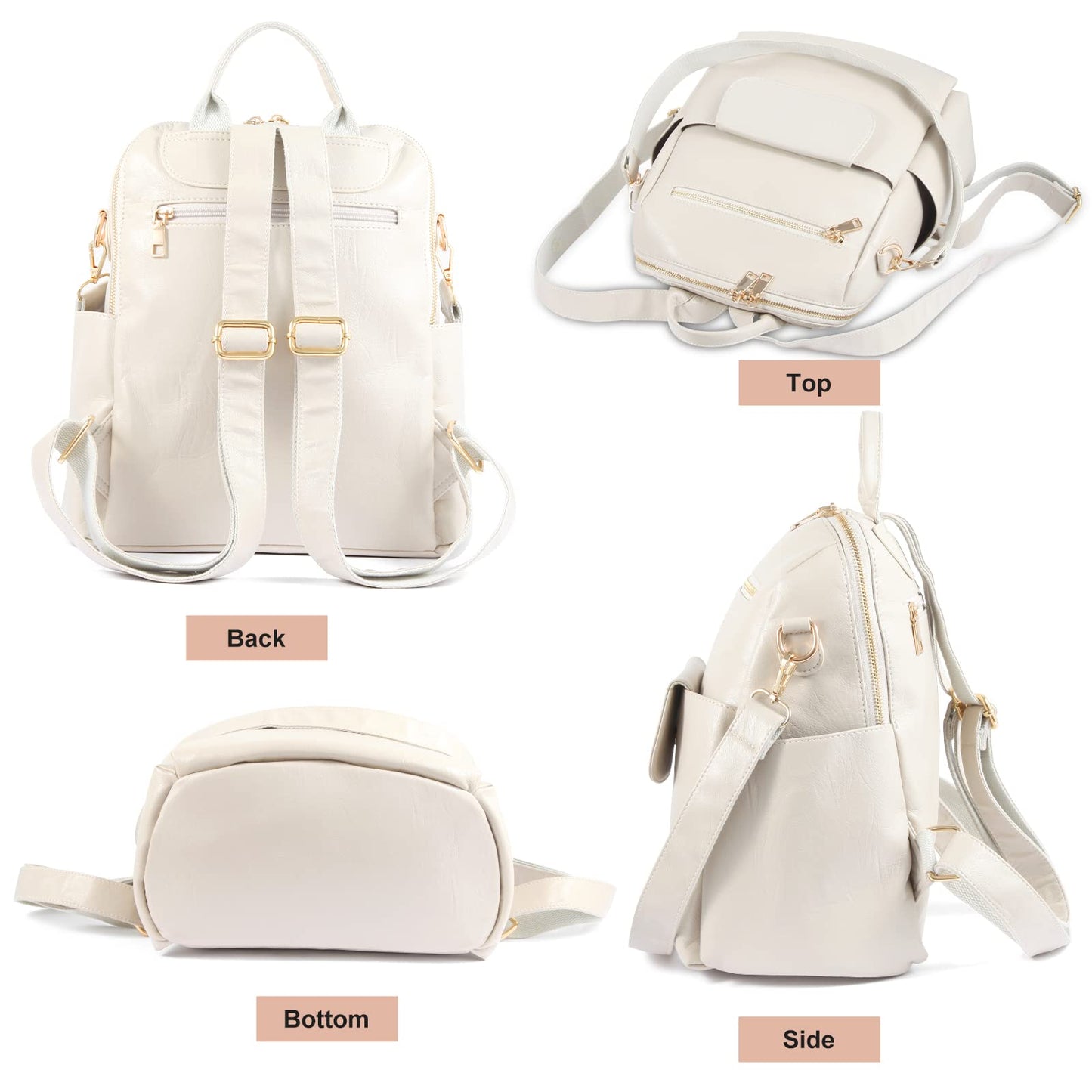 ASDSSRY Women Fashion Backpack Purse Waterproof Bookbags Travel Shopping Rucksack Convertible Ladies Shoulder Bag (Dark Beige)