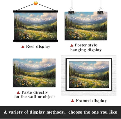Yesad Wildflower Field Landscape Canvas Wall Art, Alpine Mountain Painting Wildflowers Pictures Poster Flower Prints Vintage Nature Wall Décor for Living Room, Bedroom (Unframed,24”x16”,Wildflower4)