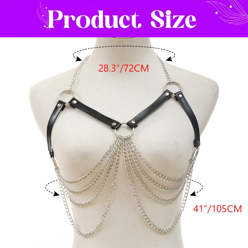 GEMILY Leather Chest Chain Belt Fashion Rave Goth Body Harness for Women
