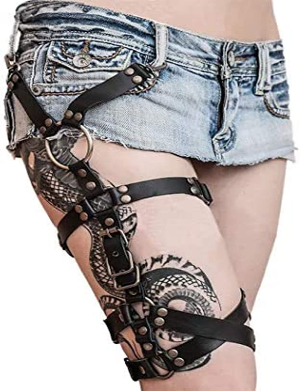 Leather Leg Harness Punk Black Garters Belts Rave Club Party Thigh Holster Leg Chain Body Jewelry for Women