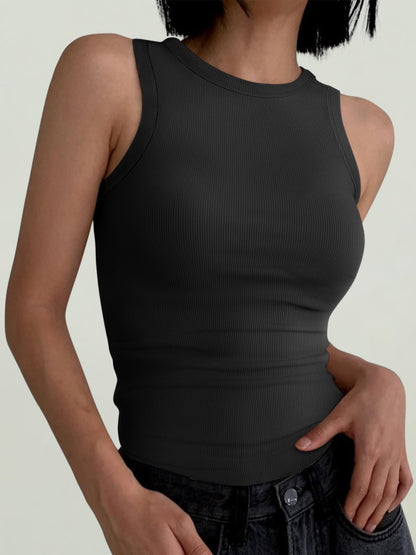 ANRABESS Womens Sleeveless High Neck Tank Tops Fashion Summer Casual Basic Slim Fit Ribbed Racerback Top Shirt Clothes Black-M