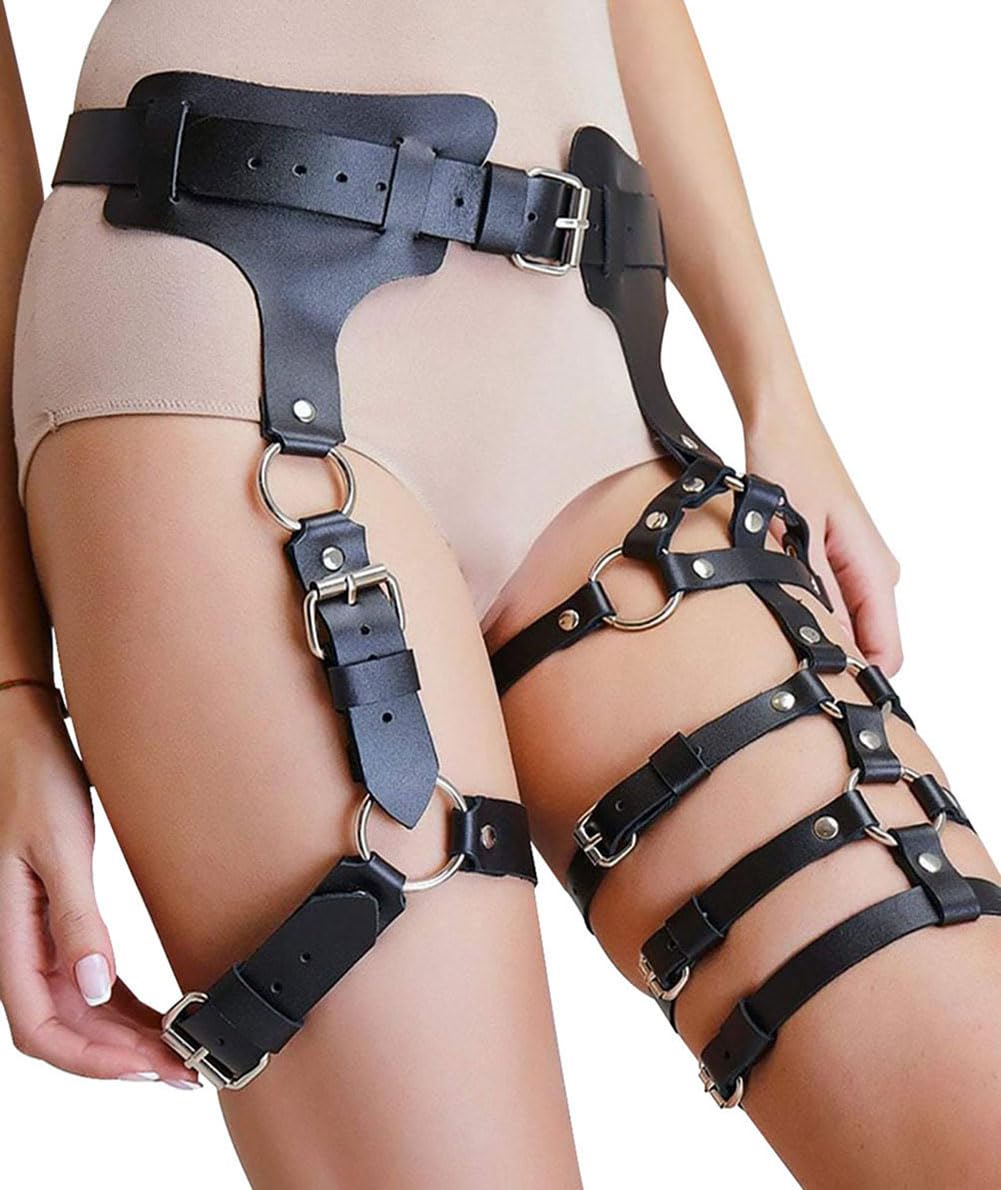 Leather Leg Harness Punk Black Garters Belts Rave Club Party Thigh Holster Leg Chain Body Jewelry for Women