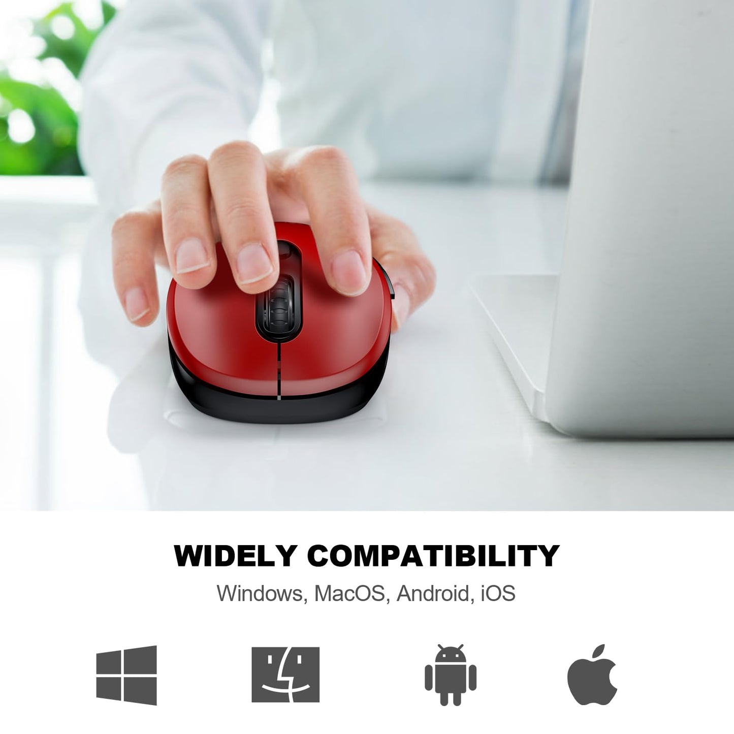 WisFox 2.4G Wireless Mouse for Laptop, Ergonomic Computer Mouse with USB Receiver and 3 Adjustable Levels, 6 Button Wireless Mice for Windows Mac PC Notebook (Grey)