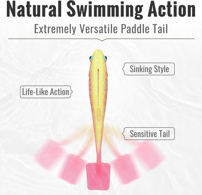 TRUSCEND Soft Fishing Lures - Pre-Rigged Swimbaits with BKK Hooks for Bass, Trout & Walleye | Trembly Sinking Design