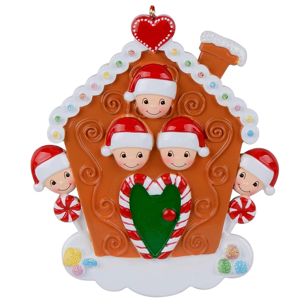 Personalized Family Christmas Ornament 2026 - Gingerbread House Family of 5 Christmas Ornament, Sweet Candy Cane Tree Decoration Gift for Kids, Siblings, and Holiday Gathering