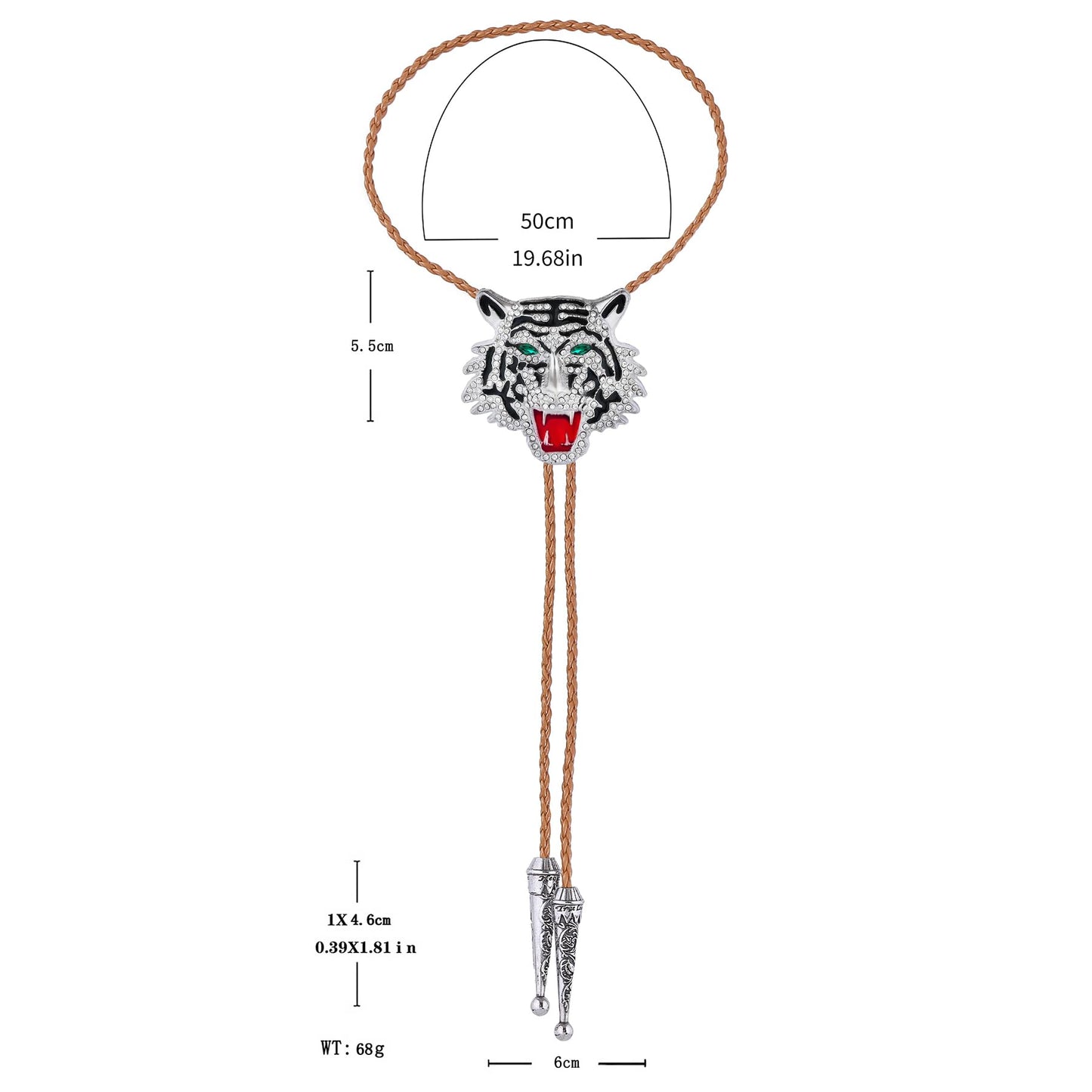 GelConnie Bolo Tie for Men - Crystal Tiger Head Bolo Tie for Men - Brown Leather Cord Western Cowboy Rhinestone Animal Bola Ties