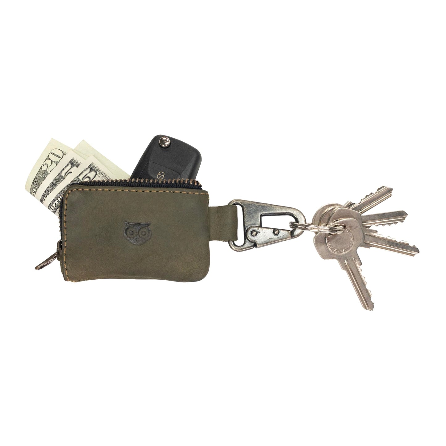 Hide & Drink, Leather Car Key Holder/Headphone & Charging Cables/Memory Cards/Flash Drives/Cash Zipper Case with Clasp Handmade :: Dark Jade