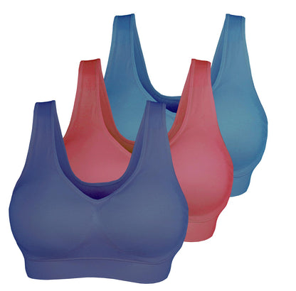 Cabales KINYAOYAO Women's 3-Pack Seamless Wireless Sports Bra with Removable Pads Navy-Blue-Wine