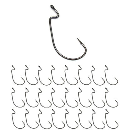 Reaction Tackle Offset EWG Worm Hooks - Super Strong Wide Gap Texas Rig Hooks for Soft Plastic Baits - High Carbon Steel Bass Fishing Hooks - Heavy Cover #3/0 (25-Pack)