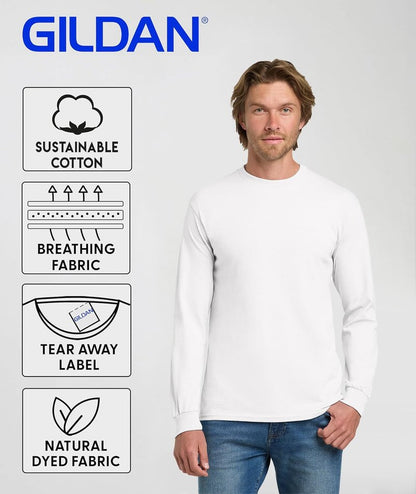 Gildan Custom Long Sleeve T-Shirts - Personalized Heavy Cotton Crewneck Tee Unisex Men Women Adult - Add Your Image, Text & Photo - Customized Long Sleeve Tee Shirts for Men, Women - XX-Large White