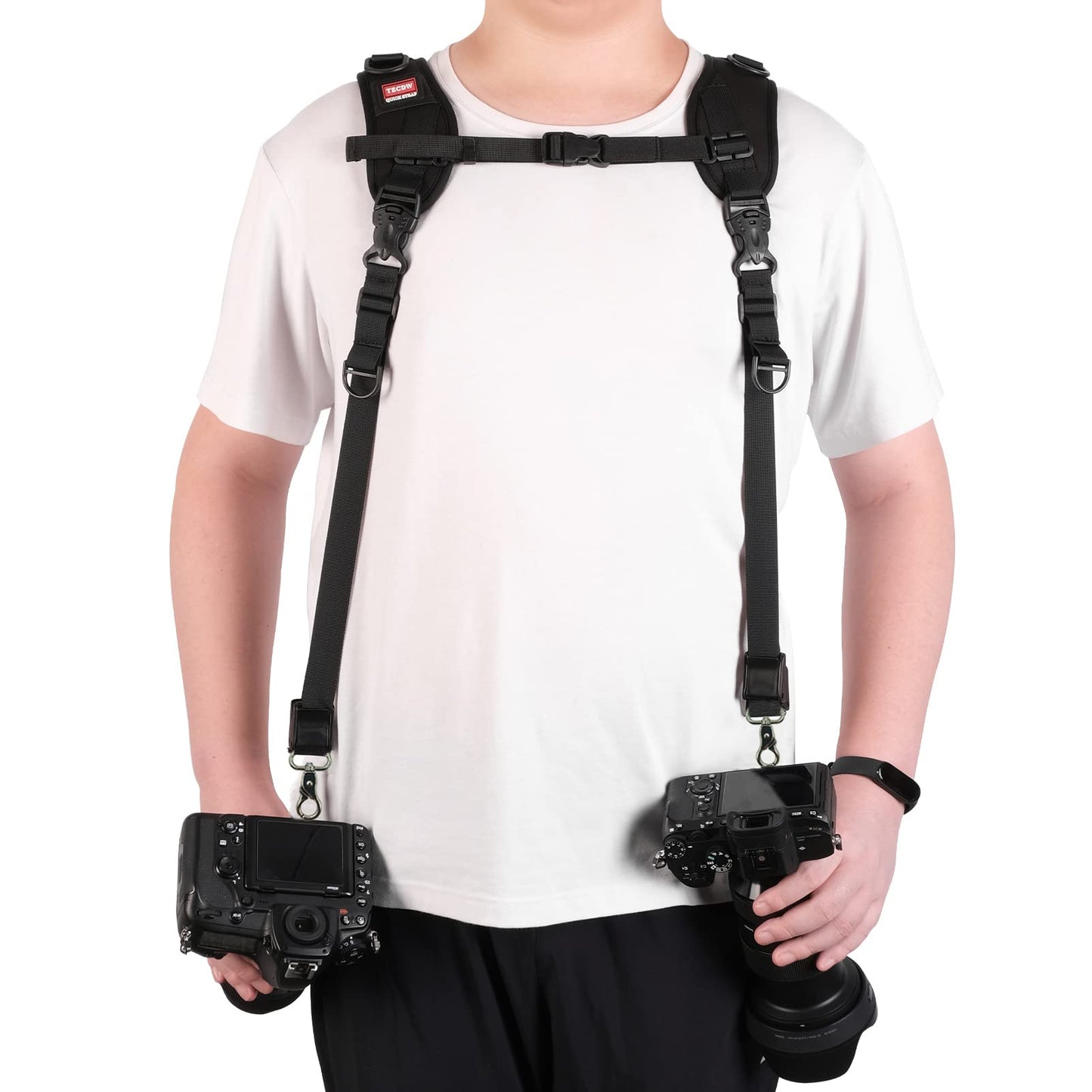 Quick Release Dual Camera Harness With Camera Safety Tether– Double Shoulder Camera Strap for 2 Cameras – Adjustable Length, Camera Straps for Photographers Camera Belt for DSLR SLR Camera (Style-A)