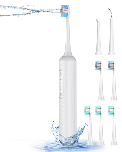 Electric Toothbrush with Water flosser, 3 in 1 Teeth Cleaning Kit with 7 Modes, Electric Toothbrush and flosser Combofor Adults, Water Flosser Portable for Travel and Home (Black)