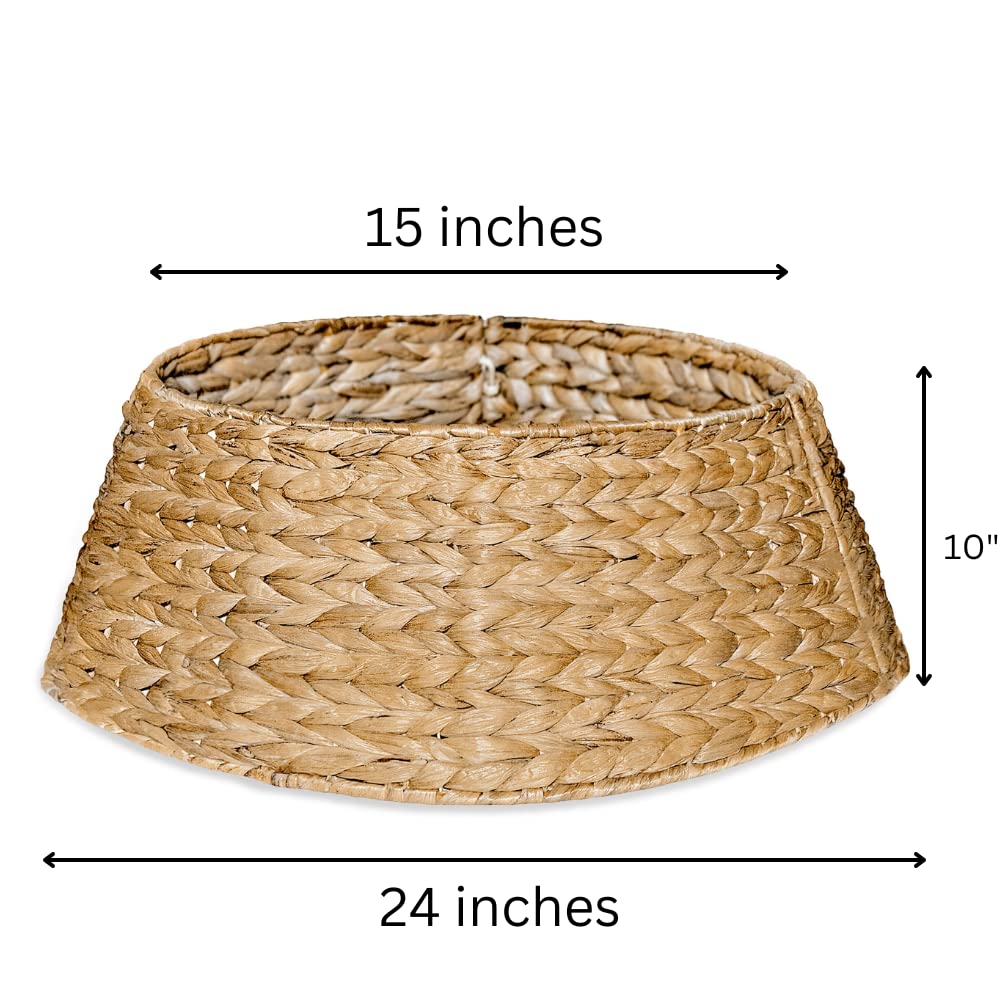 Christmas Tree Collar Woven Seagrass 24" – Rustic Handwoven Holiday Tree Base Cover, Durable & Stylish Alternative to Tree Skirts, Fits Most Tree Stands