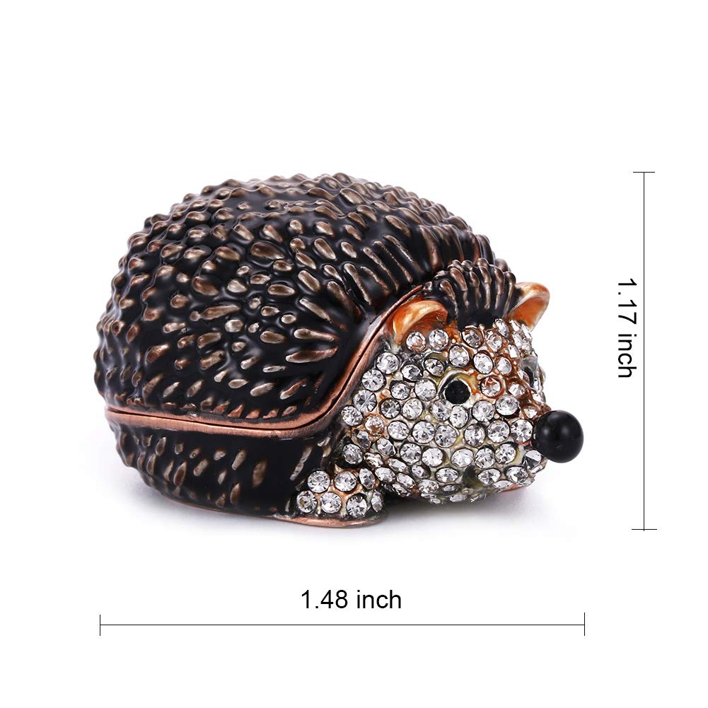 Hand Painted Enamel Hedgehog Trinket Box, Hinged Jewelry Box Unique Mini Ring Necklace Jewelry Organizer, Classical Bejeweled Storage, Figurine Collectible Keepsake Home Decor (Couple Hedgehog)