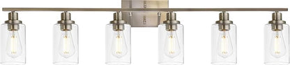 MELUCEE Modern Bathroom Vanity Light Fixtures 6-Light Brushed Nickel Contemporary Wall Light with Glass Shade for Kitchen Living Room Bedroom (Patent No.: US D963914 S)