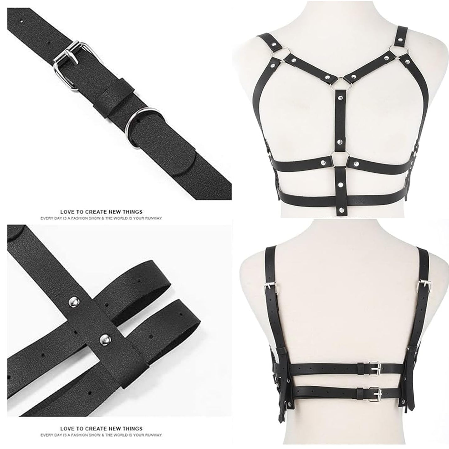 NOFIBAF Punk Belt Goth Leather Body Chain Black Waist Chain Belts Sexy Adjustable Body Accessories for Women Girls