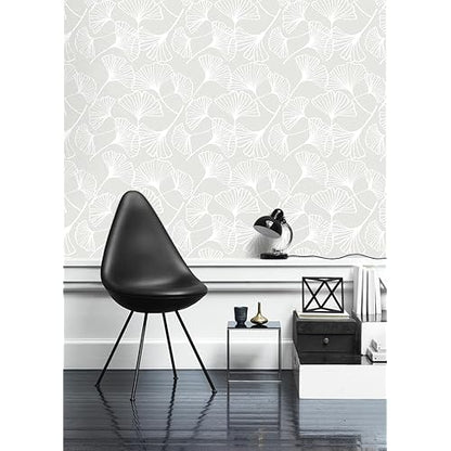 Peel and Stick Wallpaper Boho White and Grey Floral Wallpaper Boho Contact Paper Removable Vinyl Vintage Wall Paper Renter Friendly for Bedroom (17.7"x78.7")