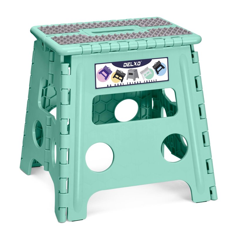 Delxo Folding Step Stool 13 Inch Non-Slip Foldable Stools for Kids & Adults Up to 300 LBS Kitchen Collapsible Fold Up Stepping Stool with Dotted 1 Pack Green