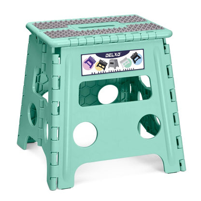 Delxo Folding Step Stool 13 Inch Non-Slip Foldable Stools for Kids & Adults Up to 300 LBS Kitchen Collapsible Fold Up Stepping Stool with Dotted 1 Pack Green