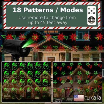 Christmas Projector Laser Lights Outdoor - Outlet Timer and Remote Included - 18 Patterns - Red and Green