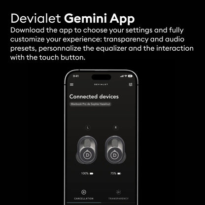 Devialet Gemini II - True Wireless Earbuds - for Daily Music & Commute Sound - Noise Cancellation - Comfort Fit (LP)