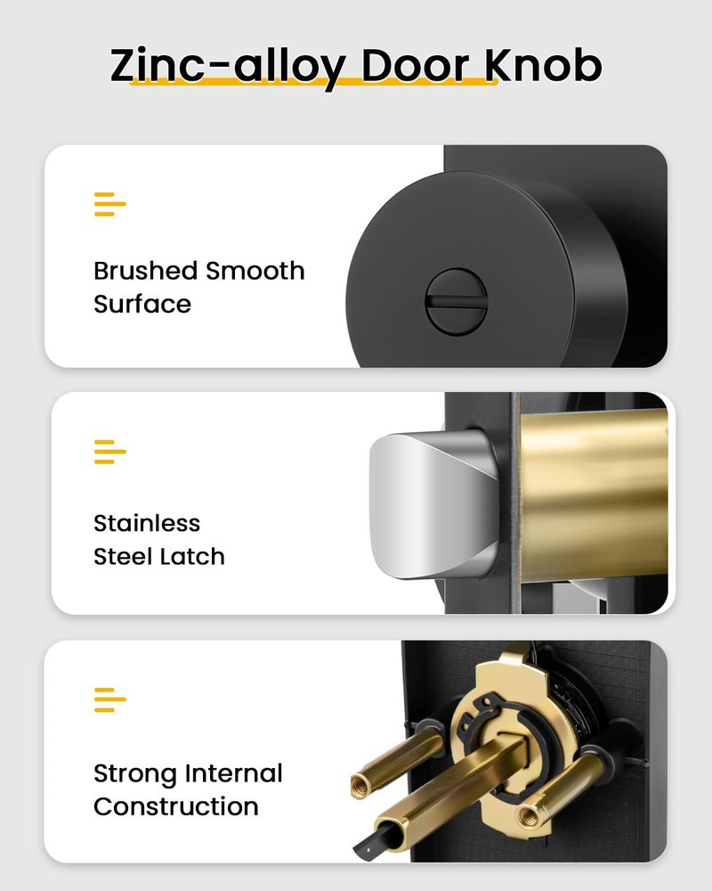 Goldenwarm Black Door Knob Interior, Zinc Alloy Matte Black Privacy Door Knobs for Bedroom Bathroom, Heavy Duty Modern Interior Door Knob (1 Pack)
